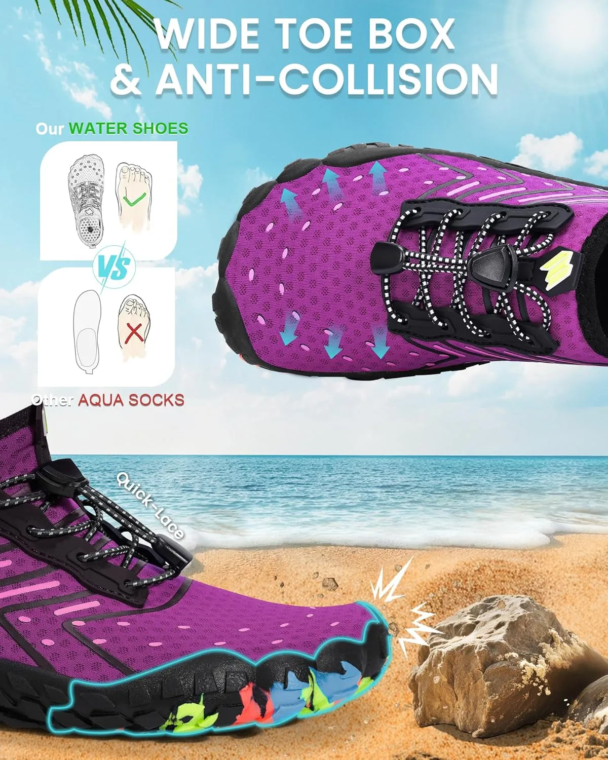 Water Shoes for Women Men Adult Quick-Dry Aqua Socks Breathable Barefoot Shoes for Swim Beach River Pool Lake Hiking Kayaking Surfing
