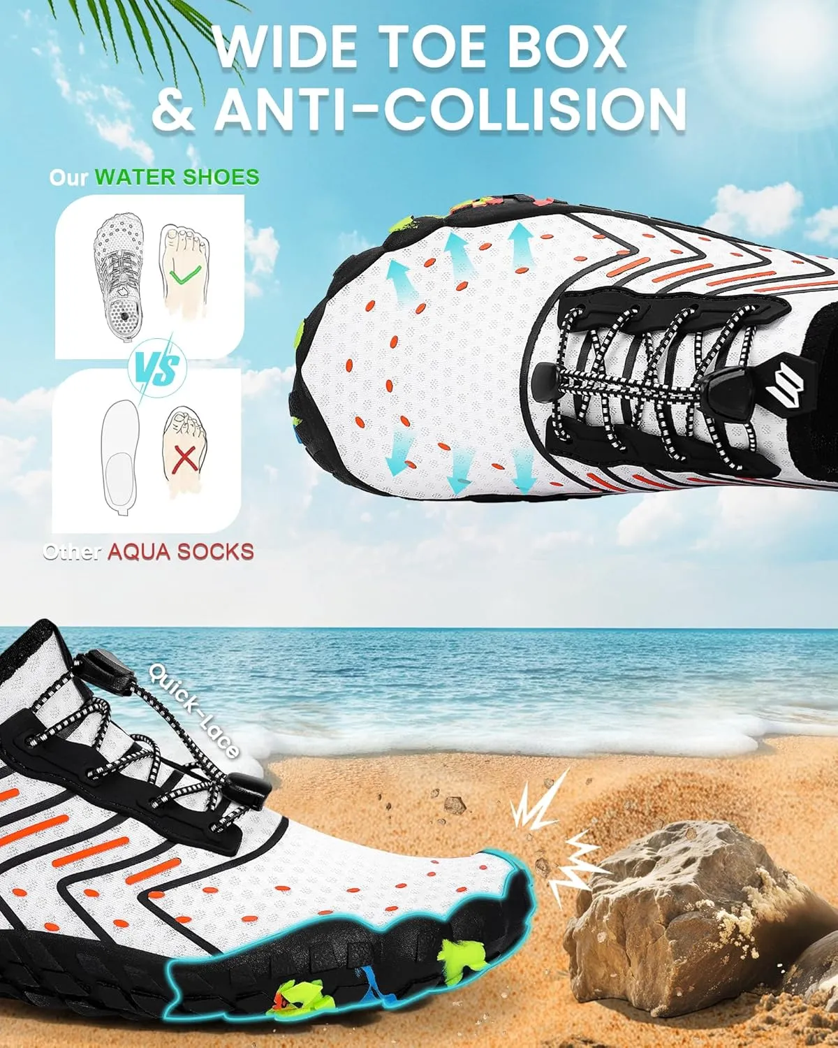 Water Shoes Women Men Adult Quick-Dry Aqua Socks Breathable Barefoot Shoes for Swim Beach River Pool Lake Hiking Kayaking Surfing