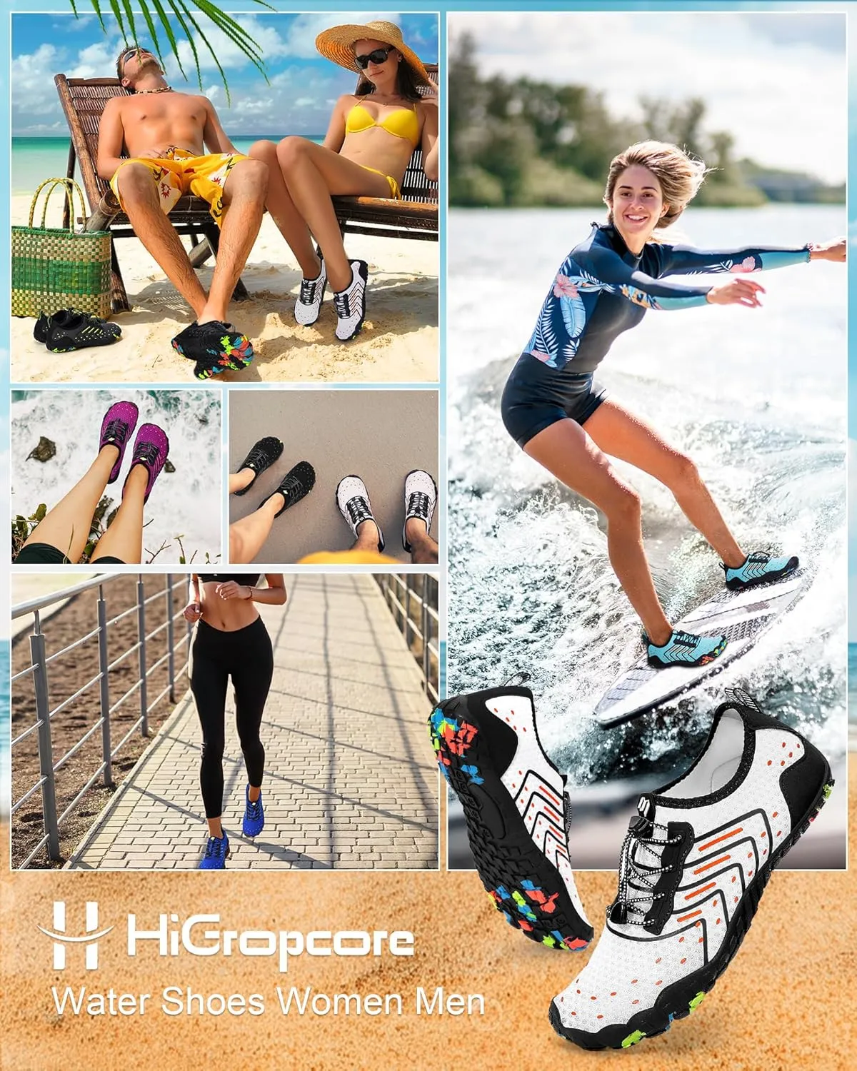 Water Shoes Women Men Adult Quick-Dry Aqua Socks Breathable Barefoot Shoes for Swim Beach River Pool Lake Hiking Kayaking Surfing