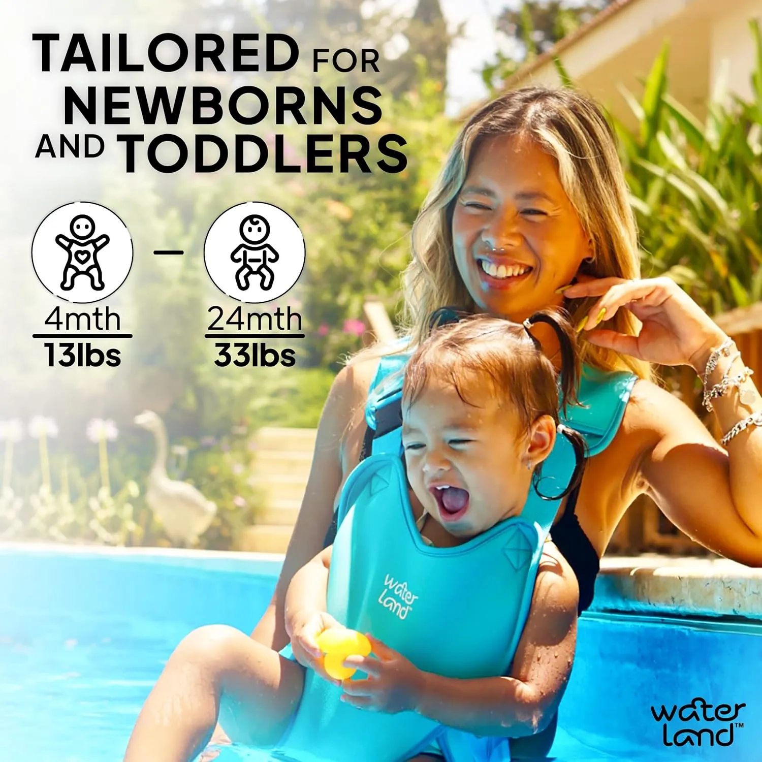 WaterLand Baby Carrier - Innovative Carrier You Can Use Both in Water & Land - Waterproof Infant Chest Holder with Adjustable Straps, Lightweight Toddler Harness for Pool & Beach (Urban Grey)