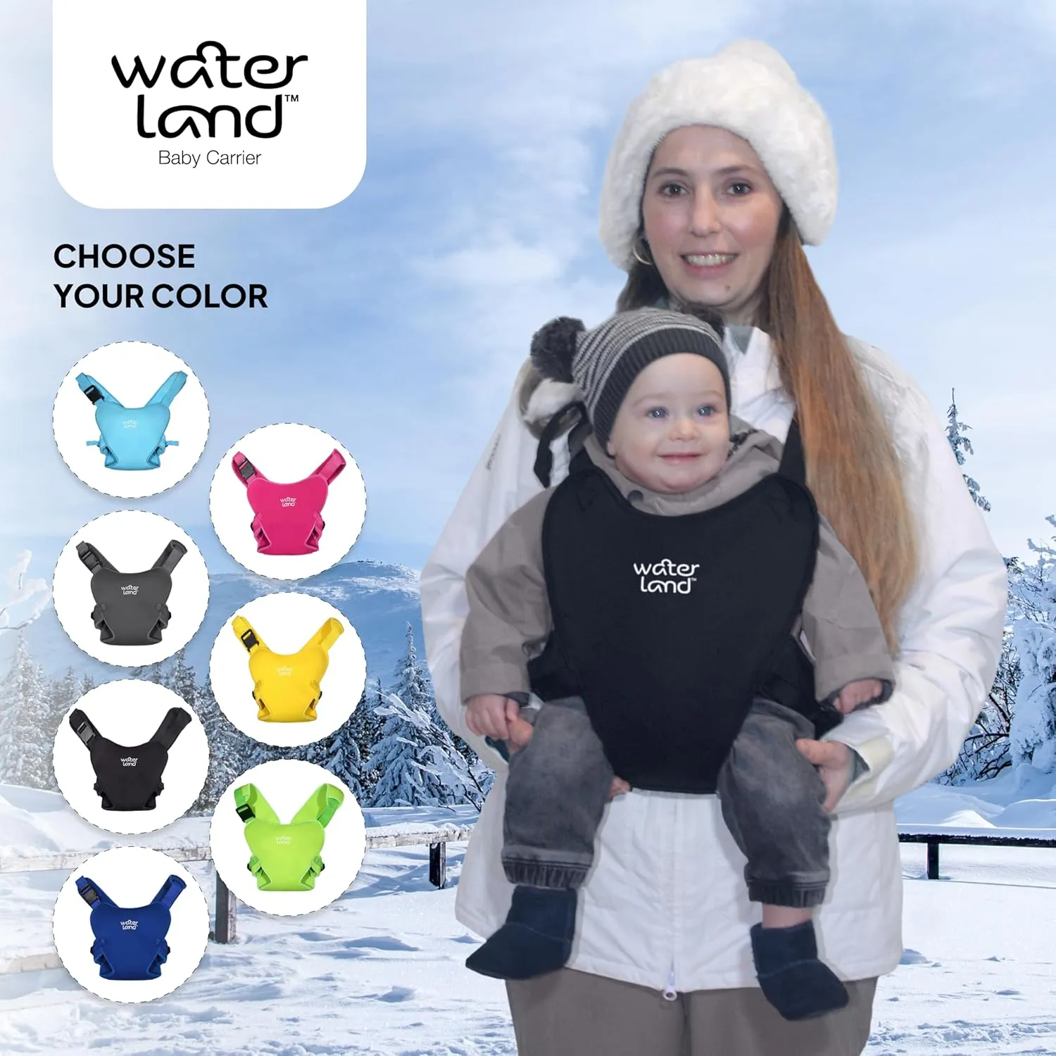 WaterLand Baby Carrier - Innovative Carrier You Can Use Both in Water & Land - Waterproof Infant Chest Holder with Adjustable Straps, Lightweight Toddler Harness for Pool & Beach (Urban Grey)