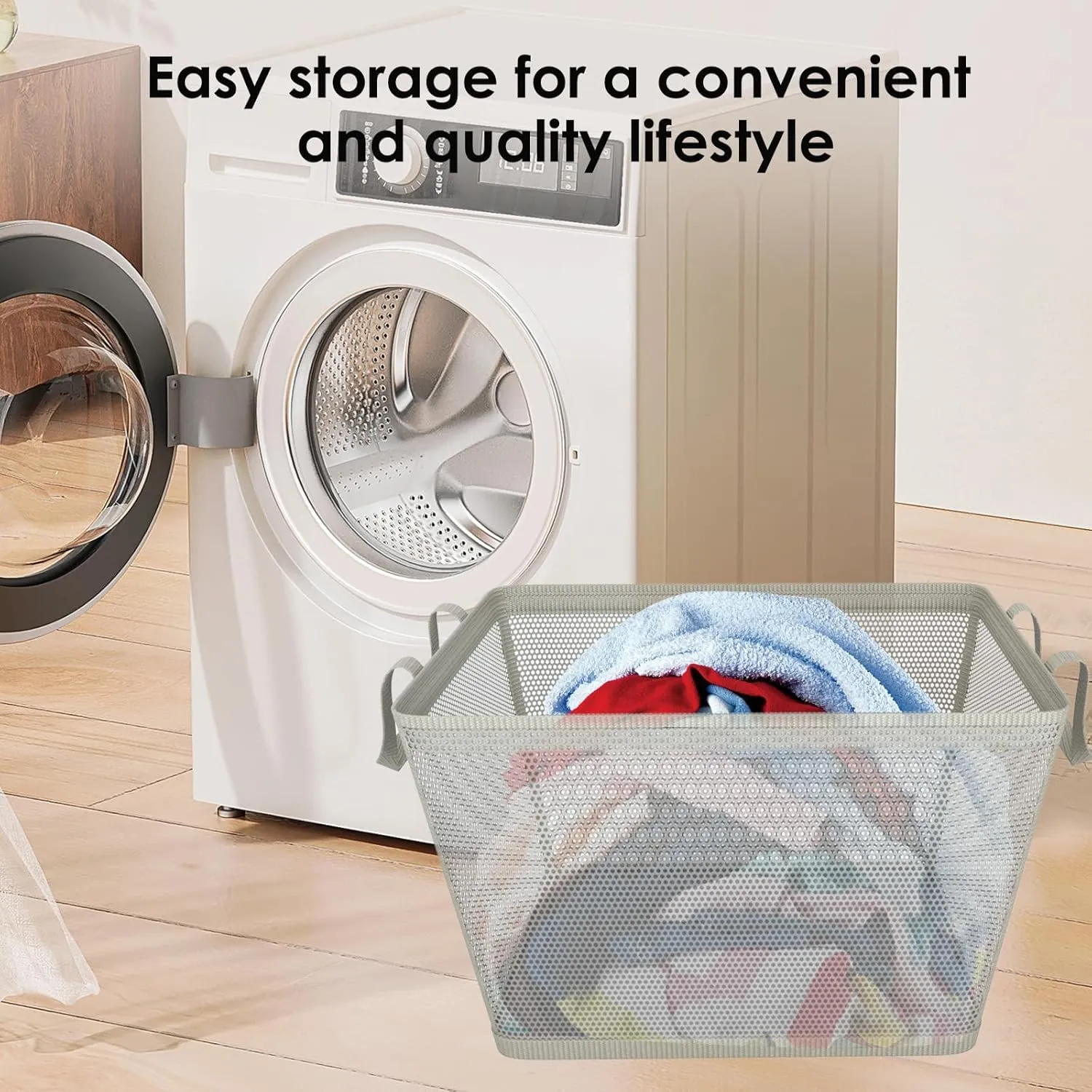 Waterproof Foldable Laundry Basket PEVA Material Laundry Hamper for Living Room, Bedroom, and Bathroom (gray, 60L)