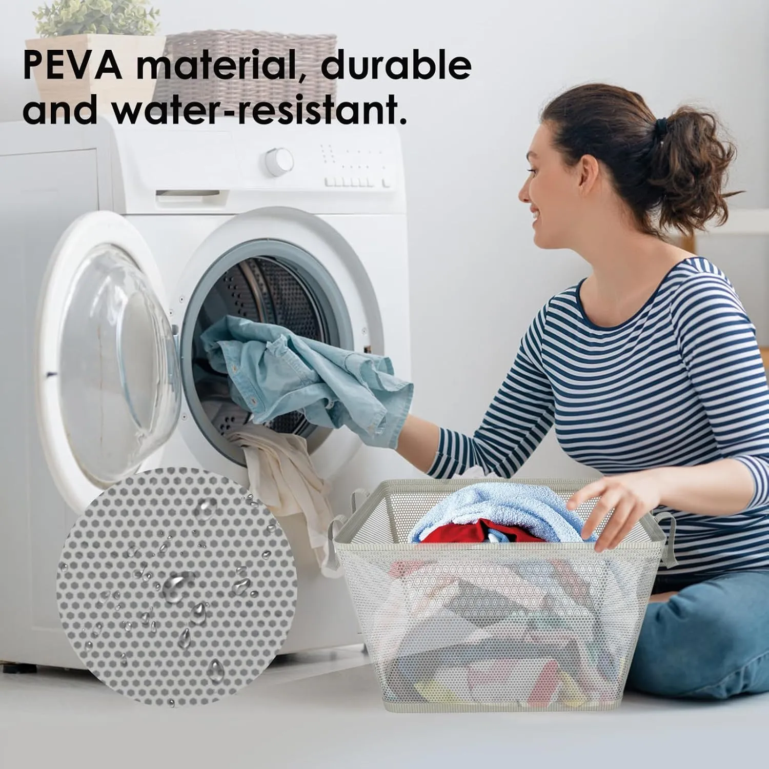 Waterproof Foldable Laundry Basket PEVA Material Laundry Hamper for Living Room, Bedroom, and Bathroom (gray, 60L)