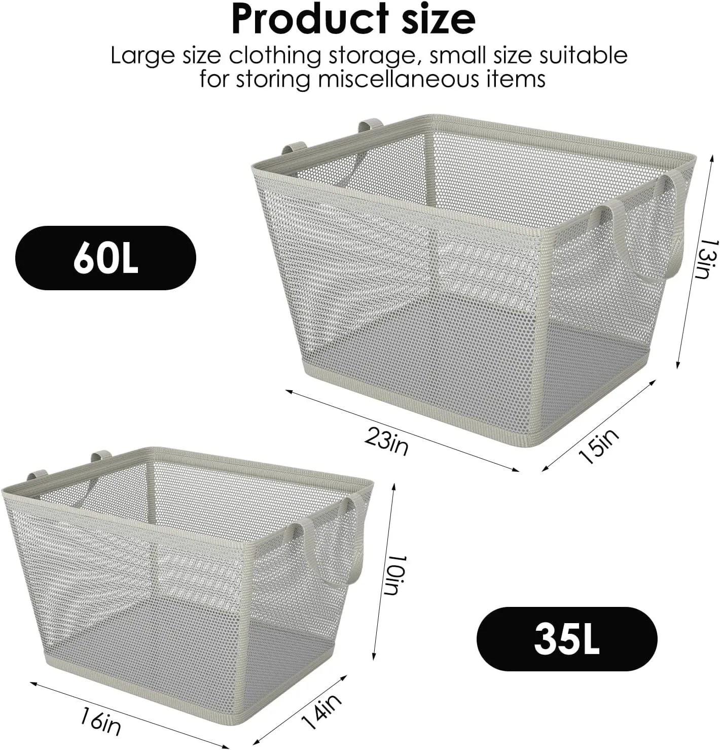 Waterproof Foldable Laundry Basket PEVA Material Laundry Hamper for Living Room, Bedroom, and Bathroom (gray, 60L)