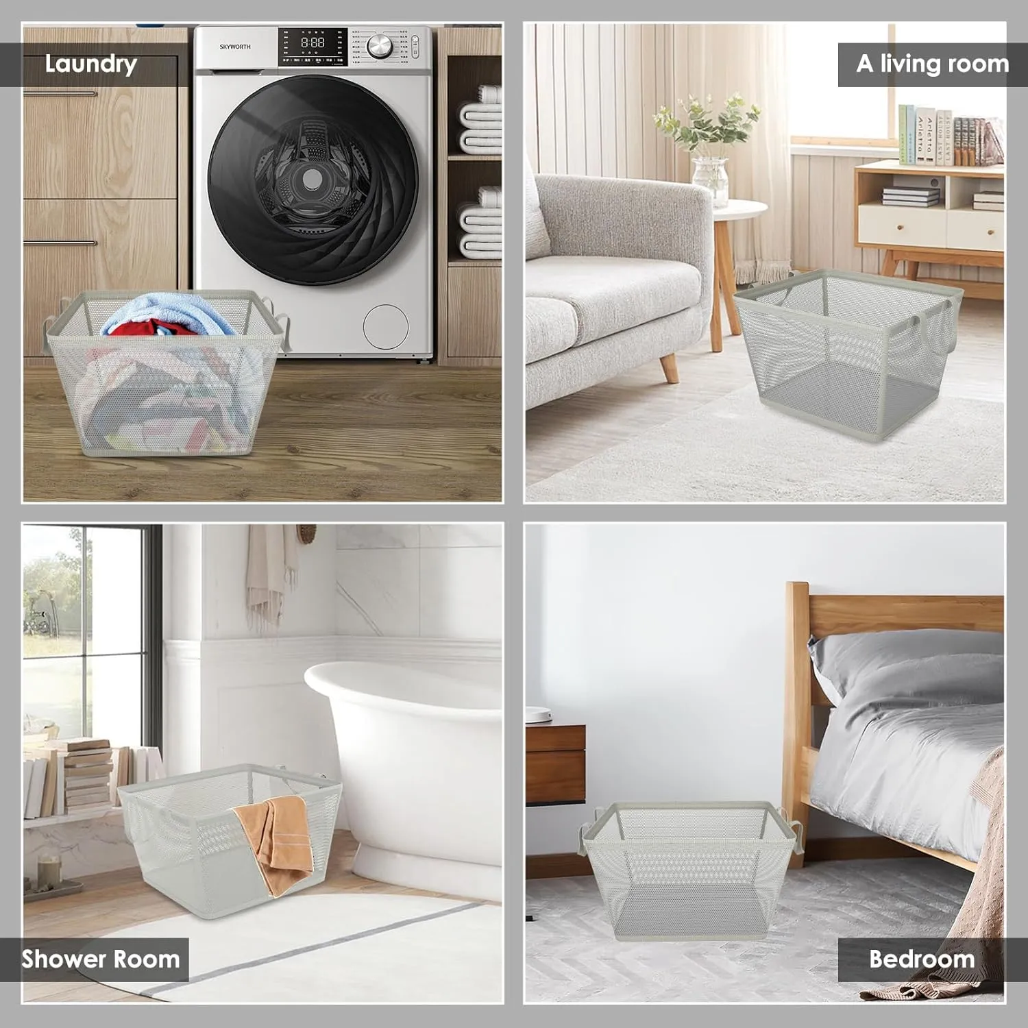 Waterproof Foldable Laundry Basket PEVA Material Laundry Hamper for Living Room, Bedroom, and Bathroom (gray, 60L)
