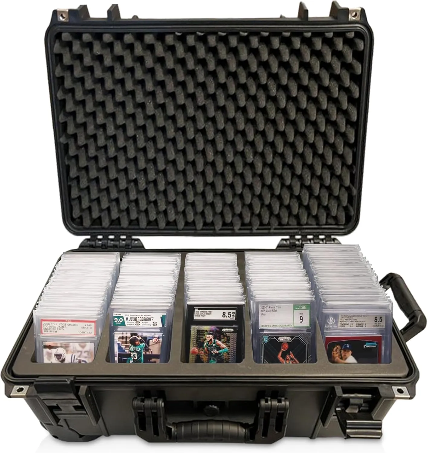 Waterproof Graded Card Storage Box EZ Travel Suitcase W/ Rolling Wheels Slab Case Compatible with 100  Card Slabs, the Sports Trading Card Case Fits PSA, CSG, BGS, SGC (NEW IMPROVED MODEL)