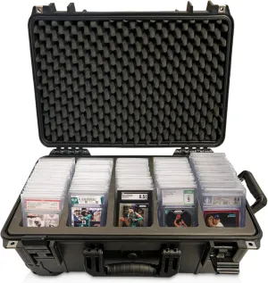 Waterproof Graded Card Storage Box EZ Travel Suitcase W/ Rolling Wheels Slab Case Compatible with 100  Card Slabs, the Sports Trading Card Case Fits PSA, CSG, BGS, SGC (NEW IMPROVED MODEL)