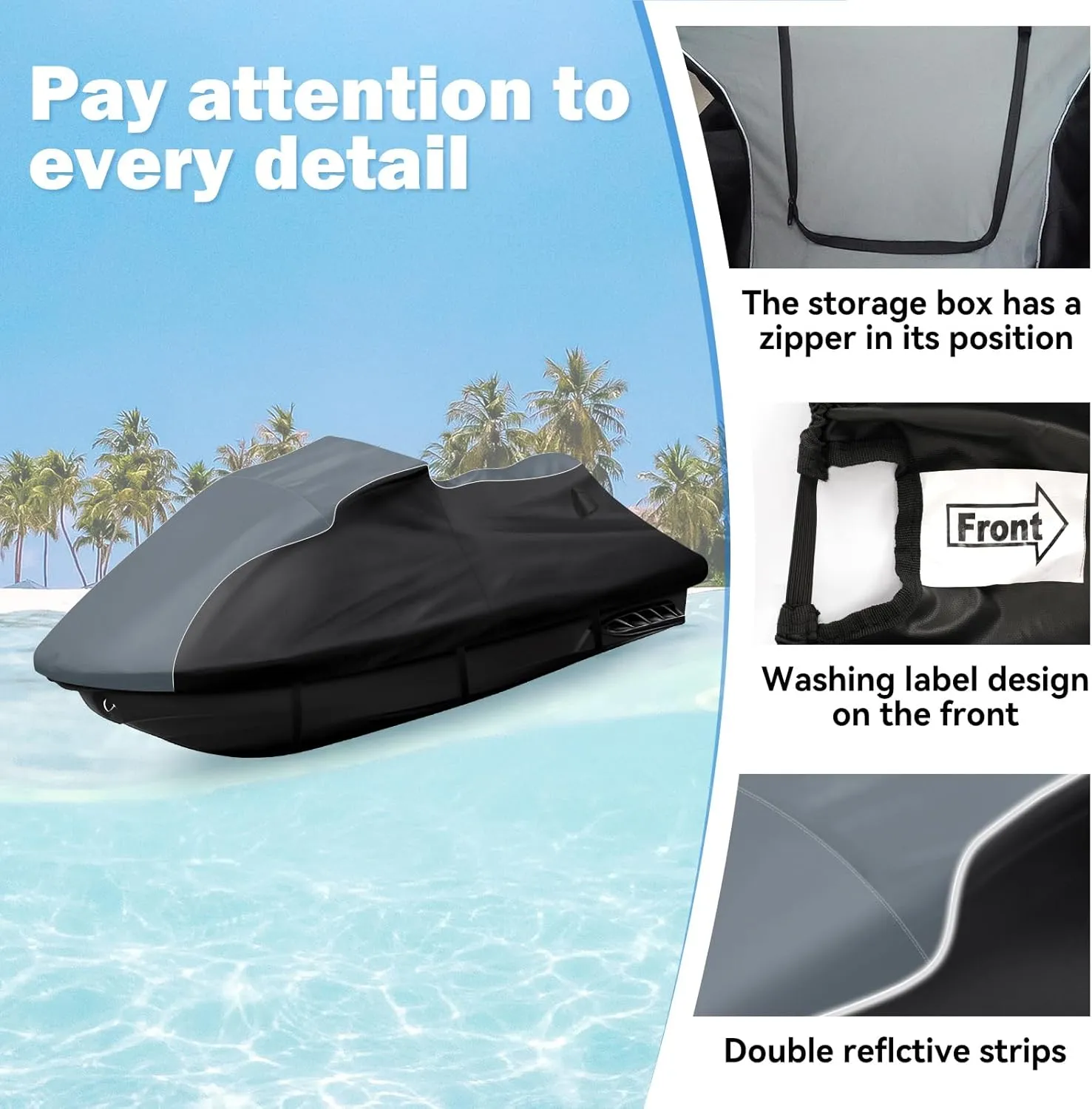 Waterproof Jet Ski Cover for Sea-doo 2011-2019 GTS, GTS Rental, GTI, GTI SE, GTI Limited, 600D Heavy Duty Oxford Jetski Covers, Trailerable Jetski Cover
