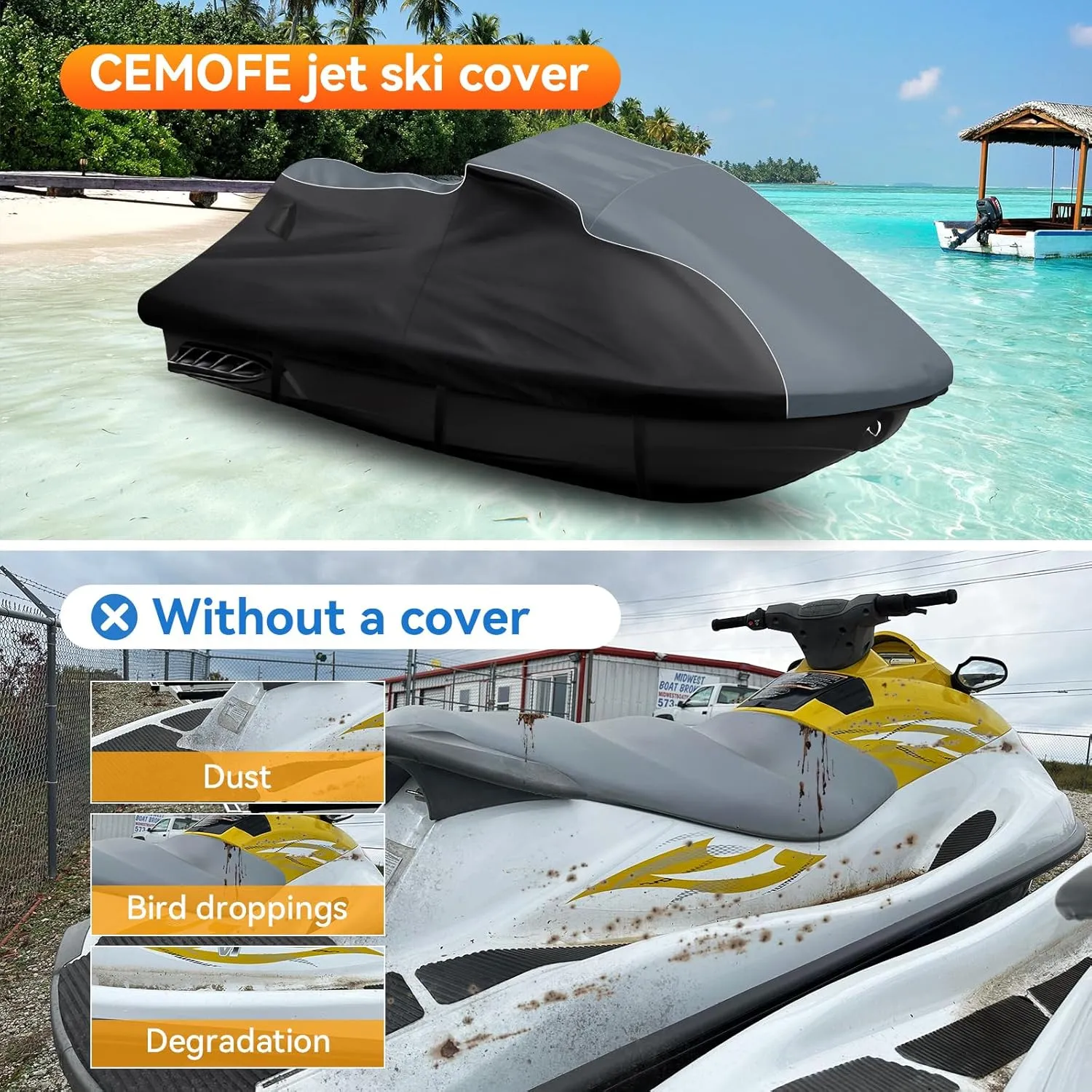 Waterproof Jet Ski Cover for Sea-doo 2011-2019 GTS, GTS Rental, GTI, GTI SE, GTI Limited, 600D Heavy Duty Oxford Jetski Covers, Trailerable Jetski Cover