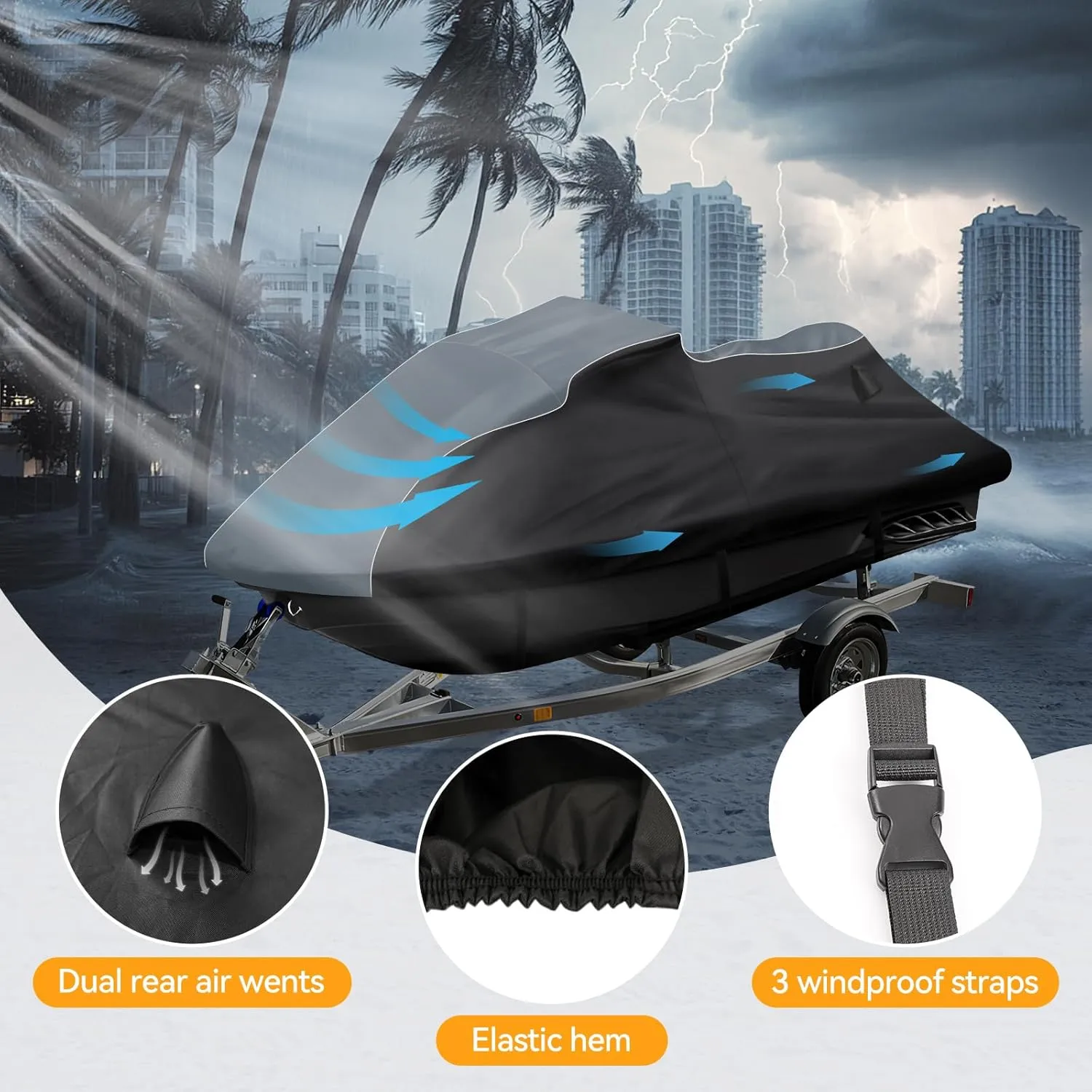 Waterproof Jet Ski Cover for Sea-doo 2011-2019 GTS, GTS Rental, GTI, GTI SE, GTI Limited, 600D Heavy Duty Oxford Jetski Covers, Trailerable Jetski Cover