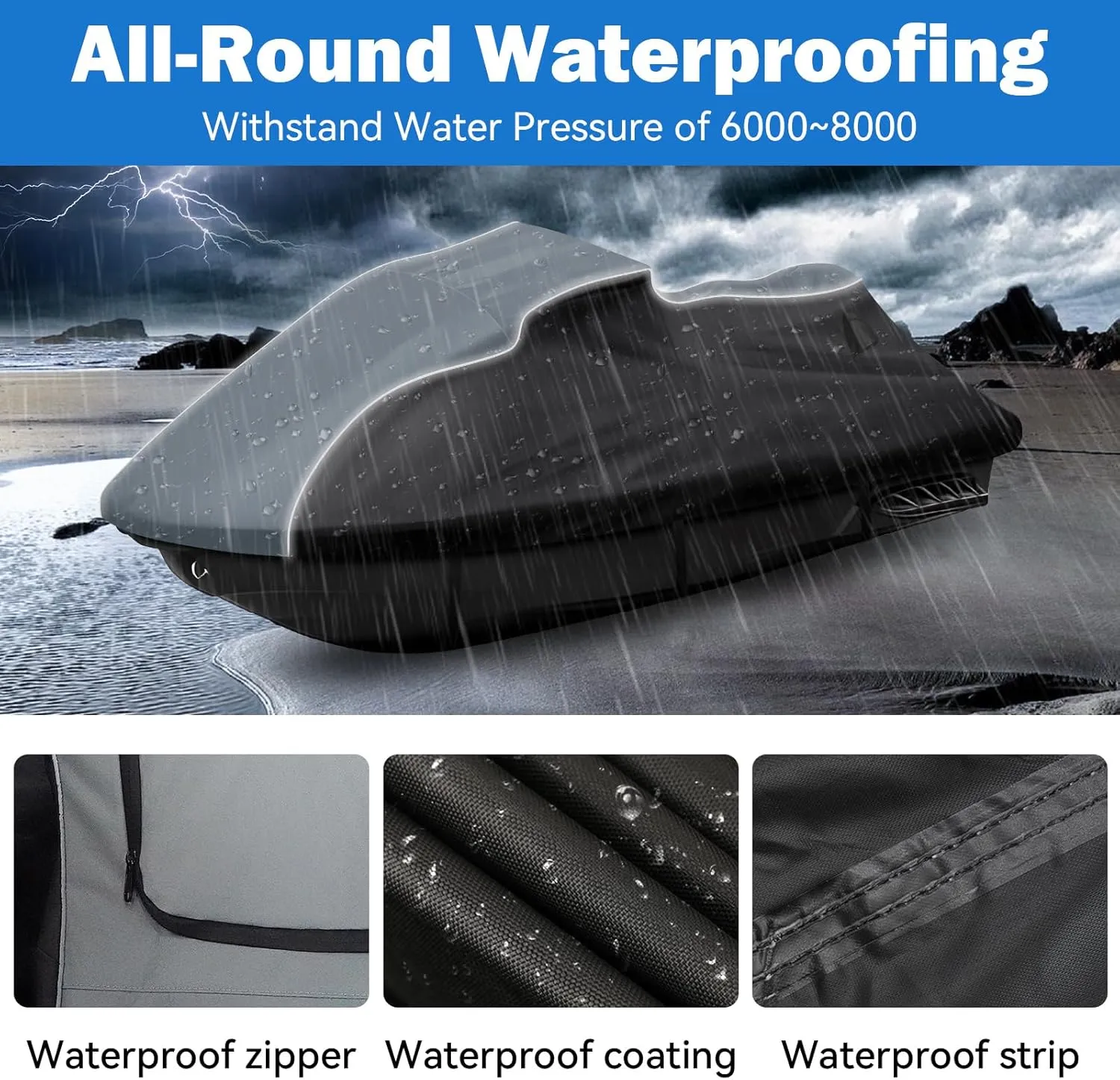 Waterproof Jet Ski Cover for Sea-doo 2011-2019 GTS, GTS Rental, GTI, GTI SE, GTI Limited, 600D Heavy Duty Oxford Jetski Covers, Trailerable Jetski Cover