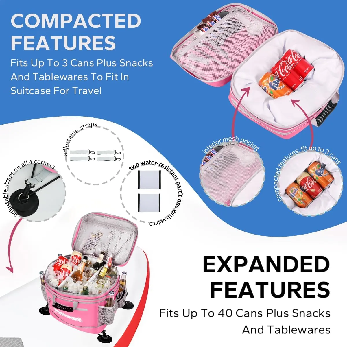 Waterproof PVC Material Paddleboard Cooler Deck Bag,40 cans Sup Deck Cooler Bag,Cooler Bag for Paddleboard,Lunch Box Cooler Insulated Bag,Camping Cooler Bag,Kayak Cooler Bag