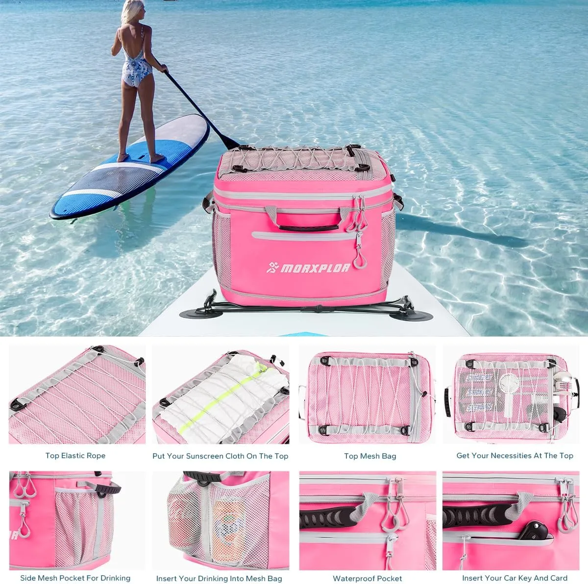 Waterproof PVC Material Paddleboard Cooler Deck Bag,40 cans Sup Deck Cooler Bag,Cooler Bag for Paddleboard,Lunch Box Cooler Insulated Bag,Camping Cooler Bag,Kayak Cooler Bag