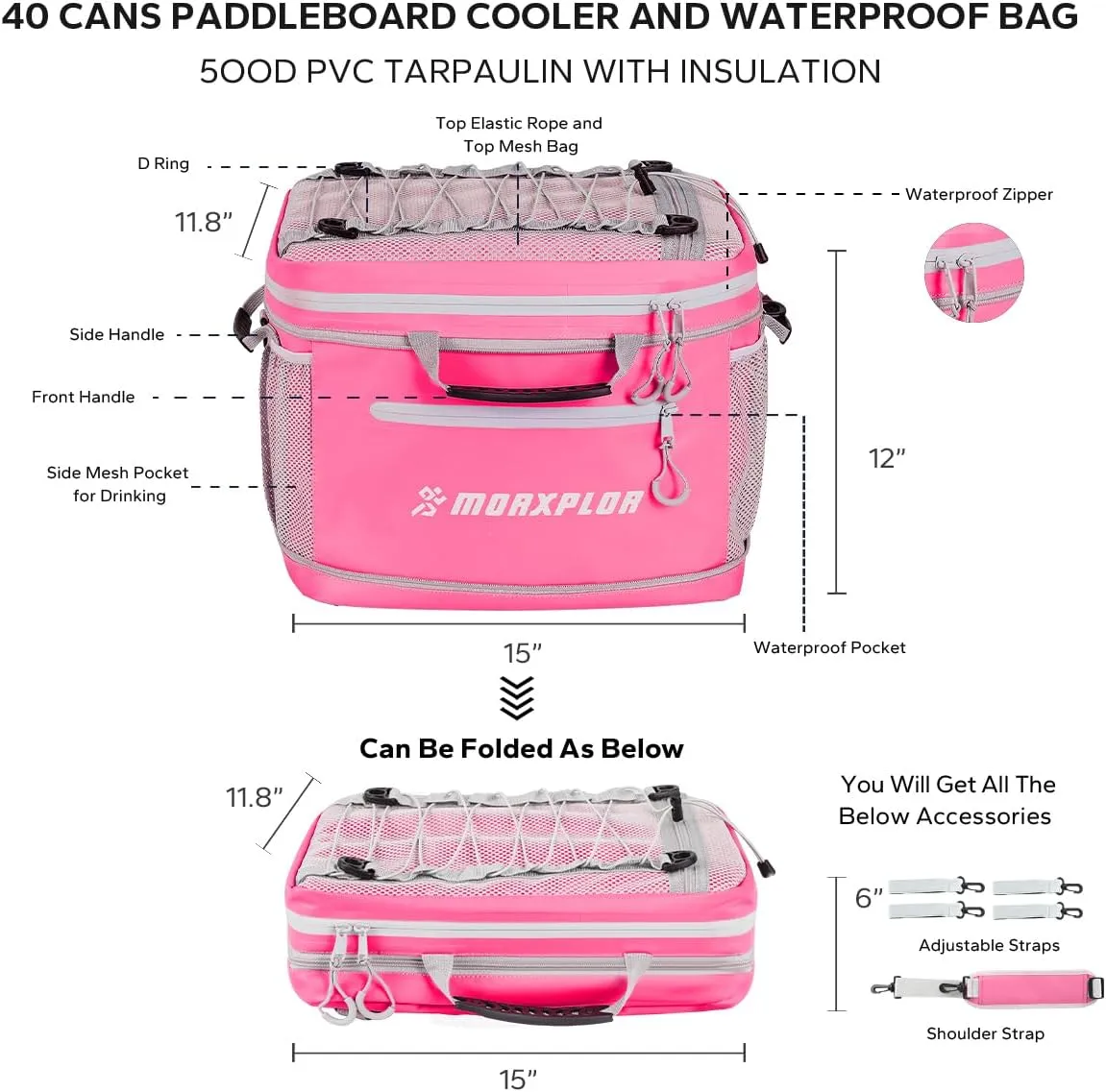 Waterproof PVC Material Paddleboard Cooler Deck Bag,40 cans Sup Deck Cooler Bag,Cooler Bag for Paddleboard,Lunch Box Cooler Insulated Bag,Camping Cooler Bag,Kayak Cooler Bag