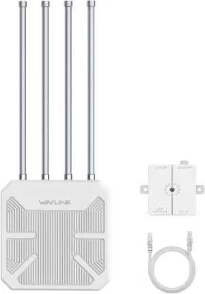 WAVLINK AX3000 Outdoor WiFi 6 Extender Long Range, Outdoor Wireless Access Point, Active PoE, 4x8dBi Antennas,Work with Starlink/Repeater/Router,IP67,Up to 256 Devices for Farm,Yard,RV