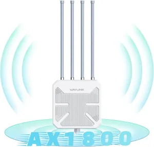 WAVLINK Outdoor WiFi 6 Extender AX1800 High Power Outdoor Weatherproof WiFi Range Extender Access Point with Passive/Active POE, Dual Band 2.4GHz 5GHz, 4x8dBi Detachable Antenna