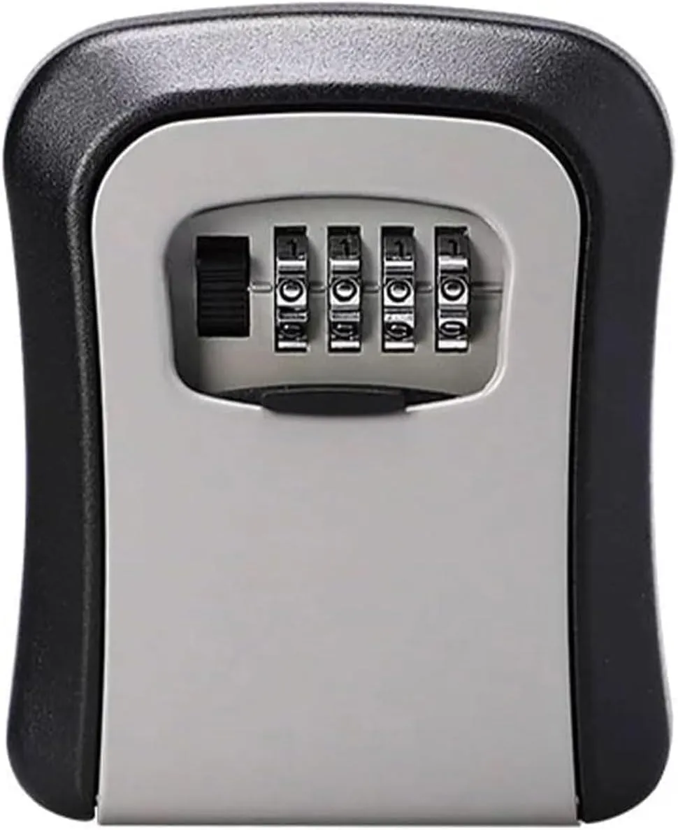 Weiliya for Indoor Outdoor (BlackSilver) 4 Digit Combination Lock Box, Key Safe Box with Shackle, Weatherproof Key Storage Lock Box, 5 Keys Capacity, YAOSHIMIMASUO12