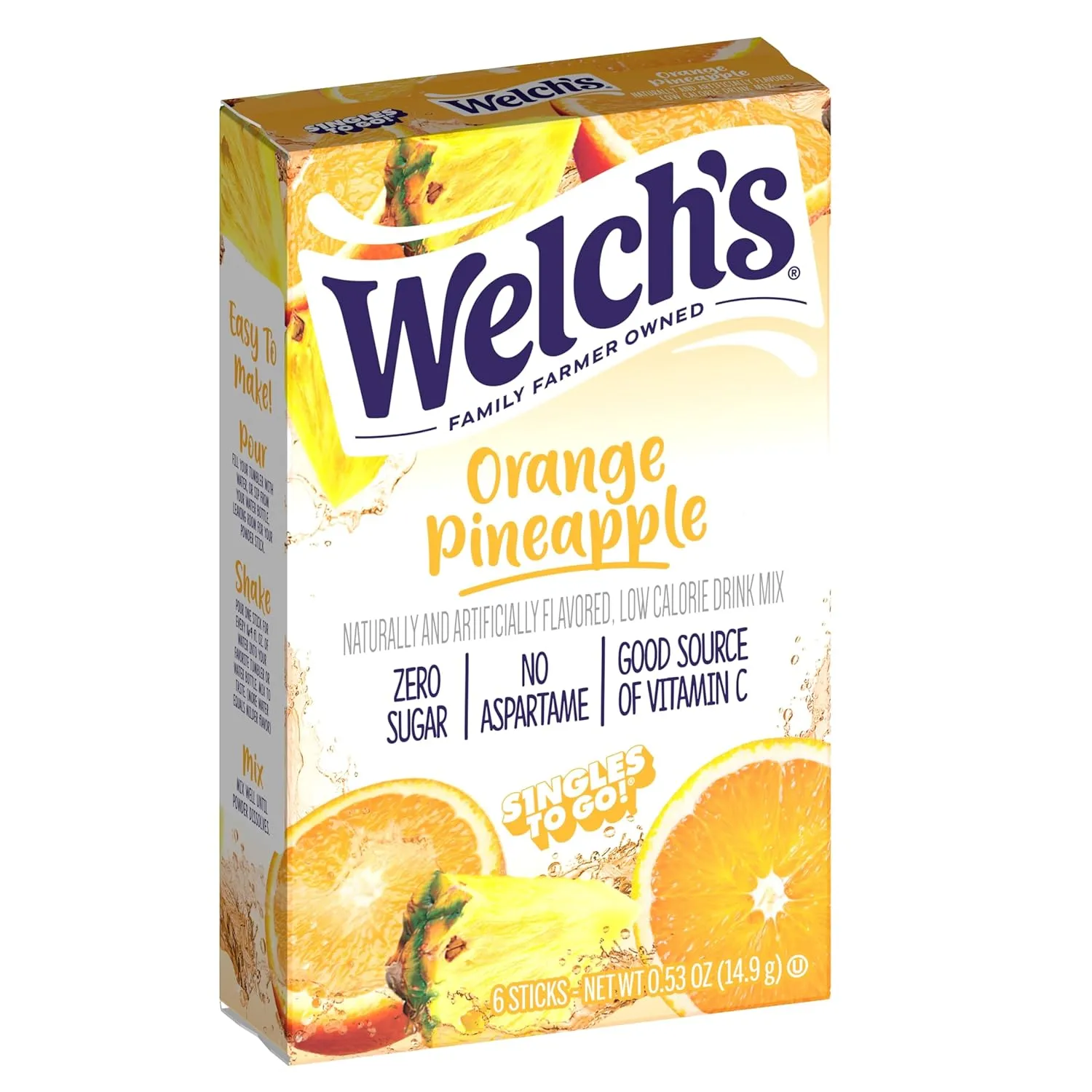 Welch's Singles To Go Water Drink Mix - Powder Sticks, 12 Boxes with 6 Packets Each - 72 Total Servings, Orange Pineapple, Pack of 12