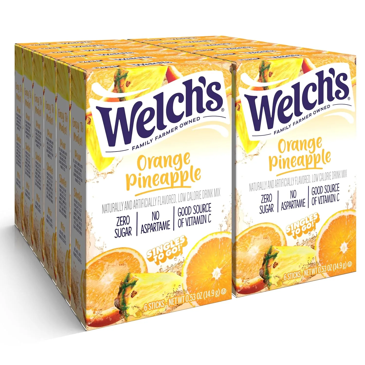 Welch's Singles To Go Water Drink Mix - Powder Sticks, 12 Boxes with 6 Packets Each - 72 Total Servings, Orange Pineapple, Pack of 12