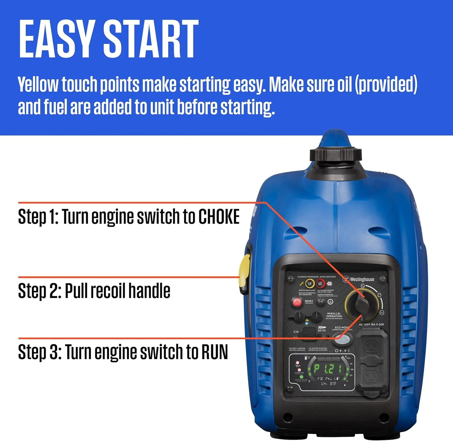 Westinghouse 2800 Peak Watt Super Quiet & Lightweight Portable Inverter Generator, Gas Powered, CO Sensor, Parallel Capable, Long Run Time