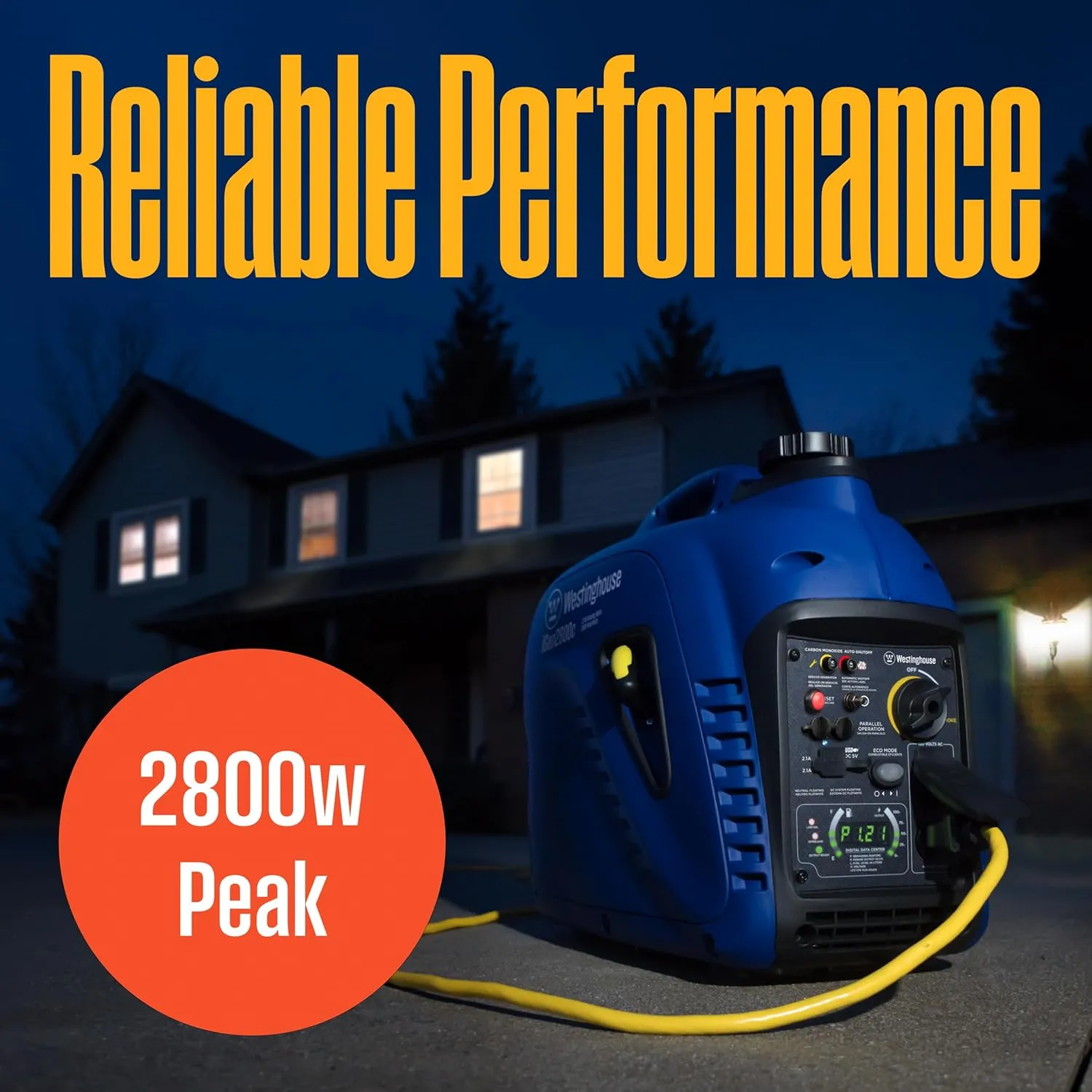 Westinghouse 2800 Peak Watt Super Quiet & Lightweight Portable Inverter Generator, Gas Powered, CO Sensor, Parallel Capable, Long Run Time