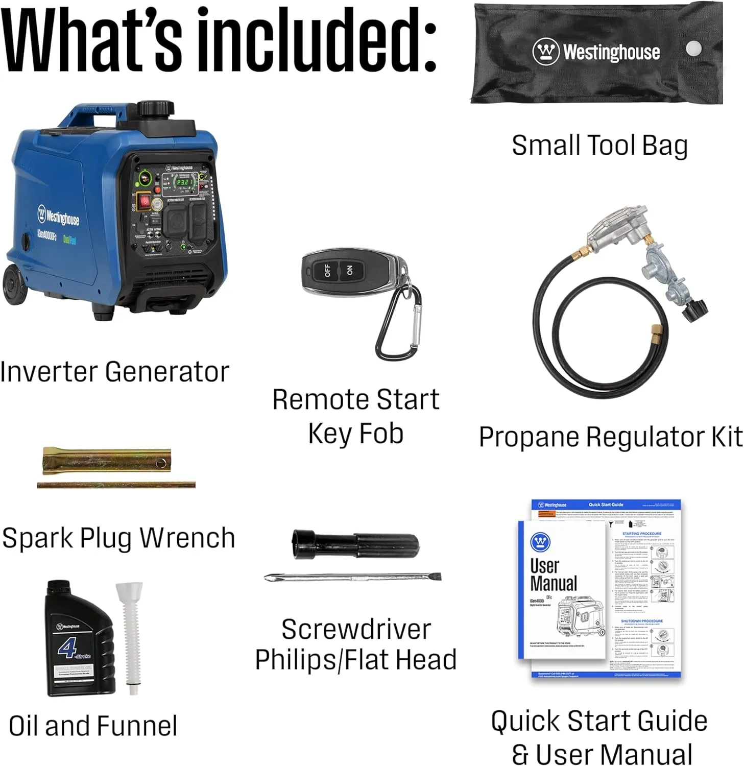 Westinghouse 4000 Peak Watt Super Quiet Dual Fuel Portable Inverter Generator, Remote Electric Start, Gas & Propane Powered, RV Ready, CO Sensor, Parallel Capable