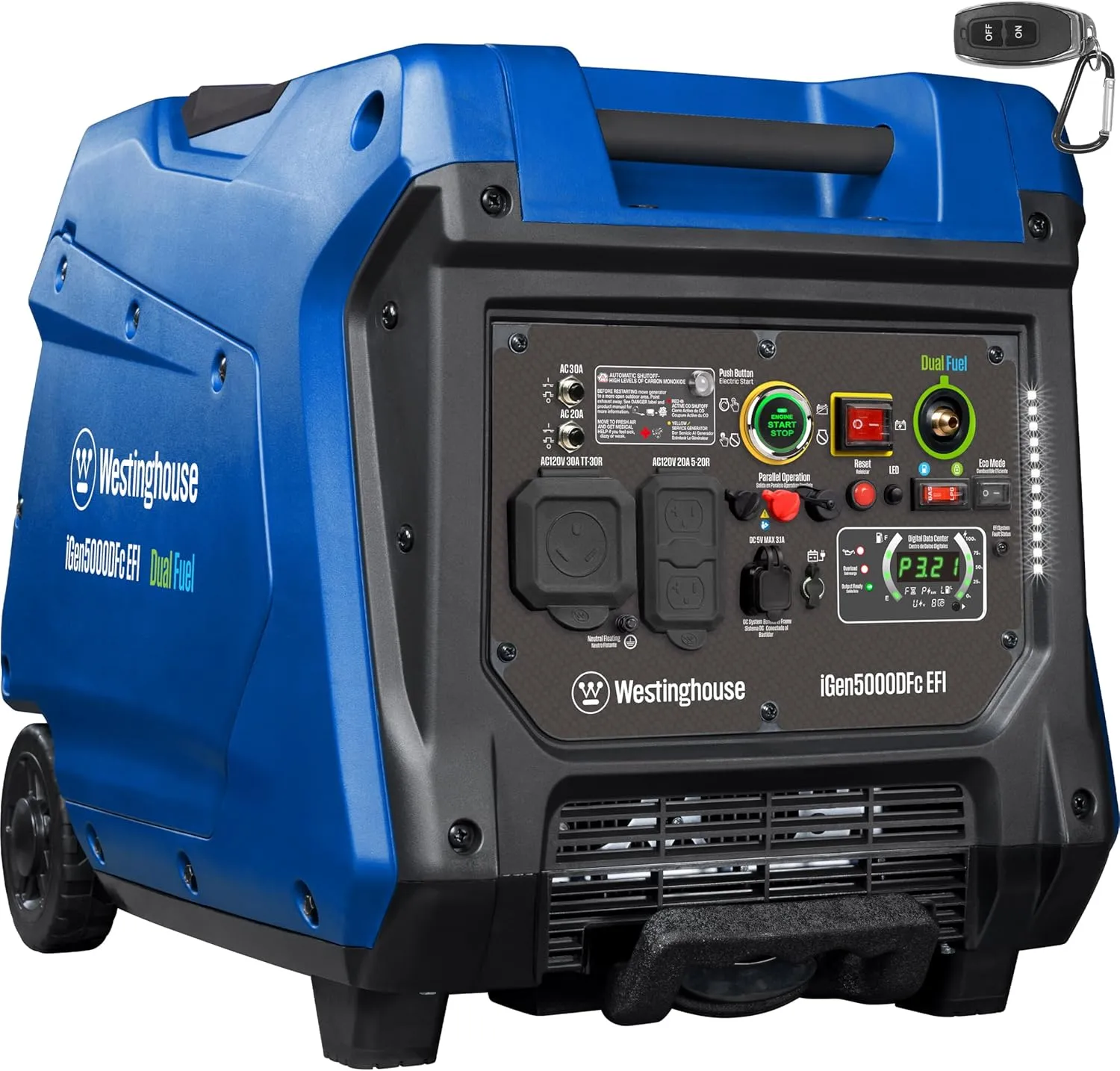 Westinghouse 5000 Peak Watt Super Quiet Dual Fuel Portable Inverter EFI Generator, Remote Electric Start, Gas & Propane Powered, RV Ready, CO Sensor, Parallel Capable