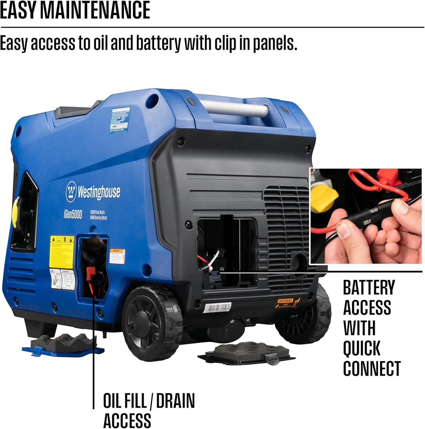Westinghouse 5000 Peak Watt Super Quiet Portable Inverter Generator, Remote Electric Start with Auto Choke, Wheel & Handle Kit, RV Ready, Gas Powered, Parallel Capable