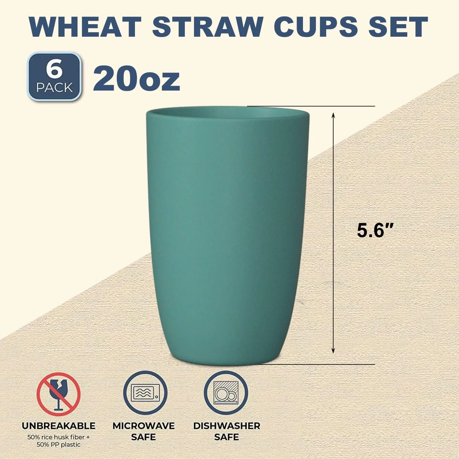 Wheat Straw Cups 6 PCS Good Alternative to Plastic Reusable Cups 20 oz Unbreakable Drinking Cup Reusable Dishwasher Safe Water Plastic Glasses Green