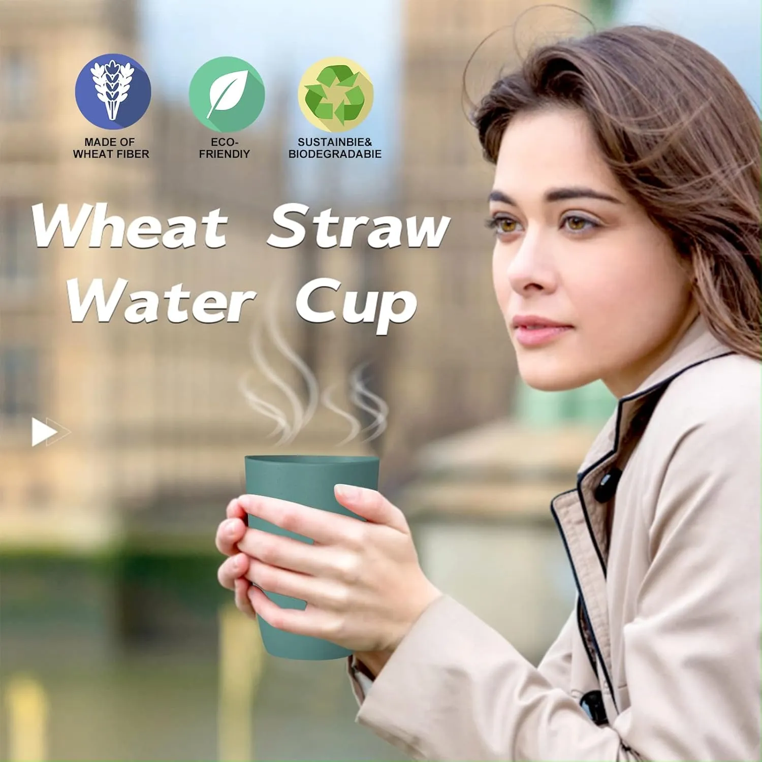Wheat Straw Cups 6 PCS Good Alternative to Plastic Reusable Cups 20 oz Unbreakable Drinking Cup Reusable Dishwasher Safe Water Plastic Glasses Green