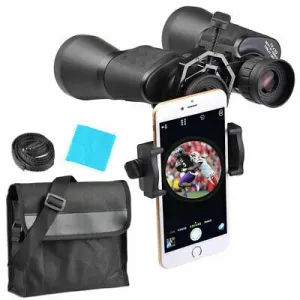 Wide Angle 10x50mm Zoom Binoculars Telescope Phone Adapter Mount & Carry Bag Kit