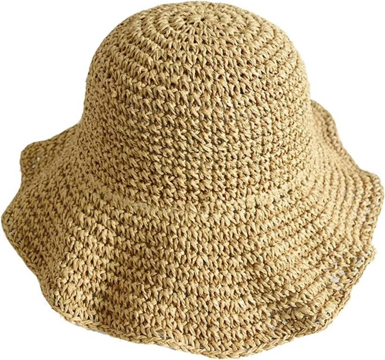 Wide Brim Beach Hats for Women Fashionable Floppy Straw Bucket Packable Sun Hat Summer Travel Caps (Color : Khaki, Size : One Size)