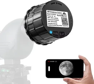 WiFi Telescope Eyepiece Camera for 24mm-50mm Microscopes, Spotting Scopes, Binoculars & Digital Telescope Accessories - 32GB Storage, Ideal for Moon, Bird Watching