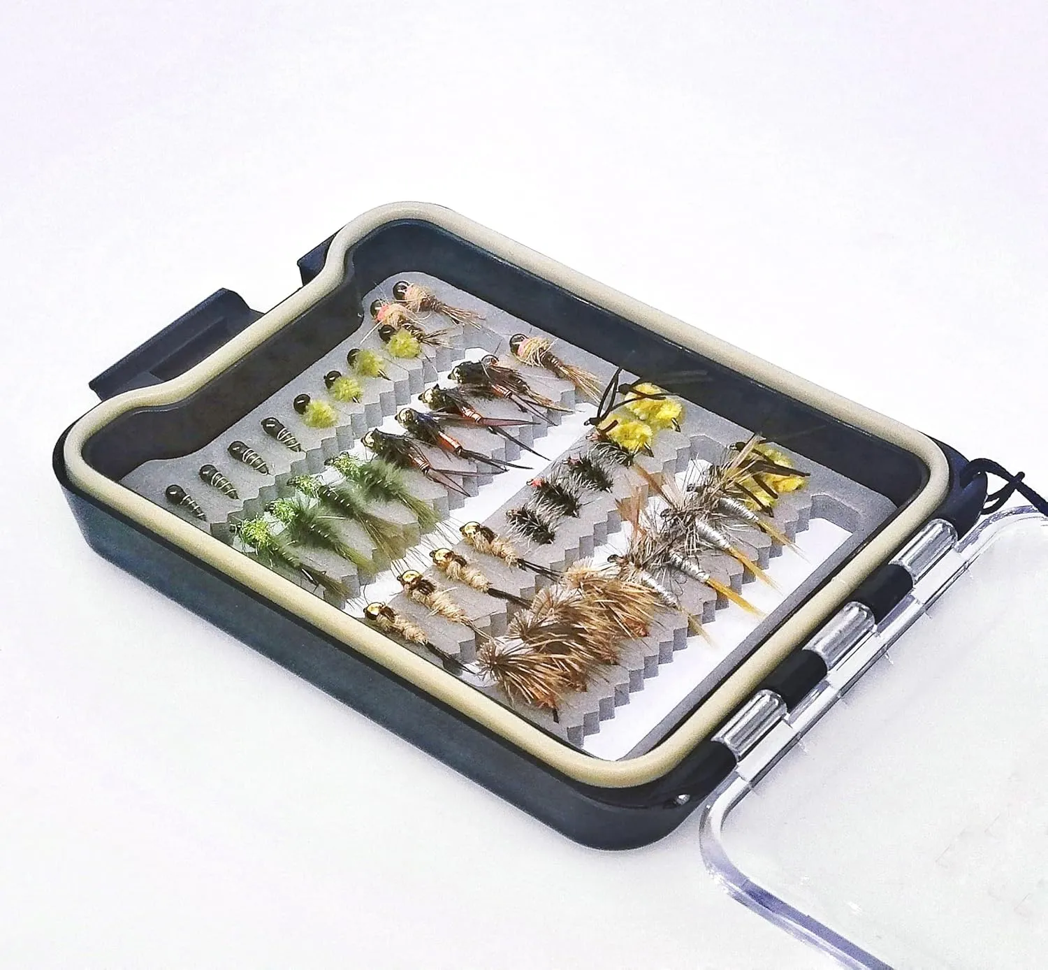 Wifreo Fly Fishing Flies Assortment with Waterproof Fly Box, 28/40/64/92/120pcs Dry/Wet/Nymph/Streamer Flies, Trout/Bass/Panfish/Salmon Fishing Flies