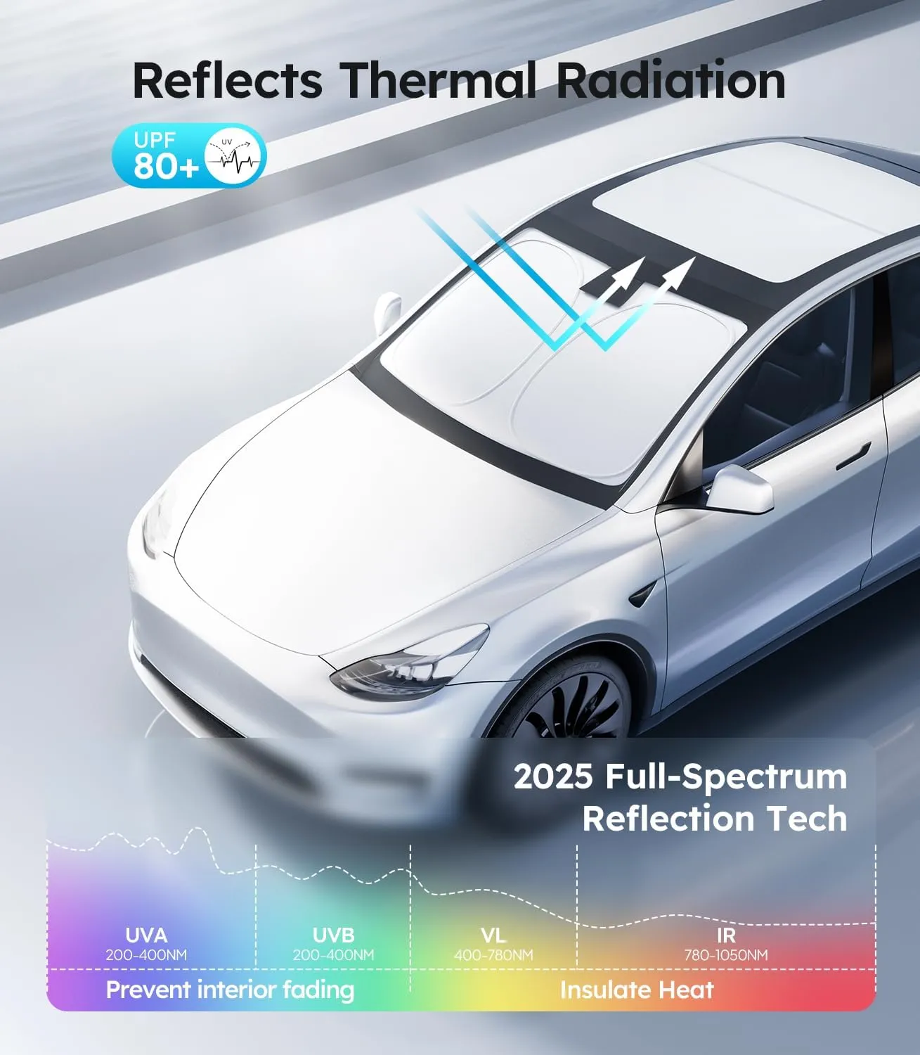 Wigoo 2025 Tesla New Model Y Accessories Windshield Sunshade [OEM Design, 100% Sun Blockage] Foldable Heat Insulation Sunshade with Storage Bag, for Model Y 2016~2025 (Juniper), Silver Coating
