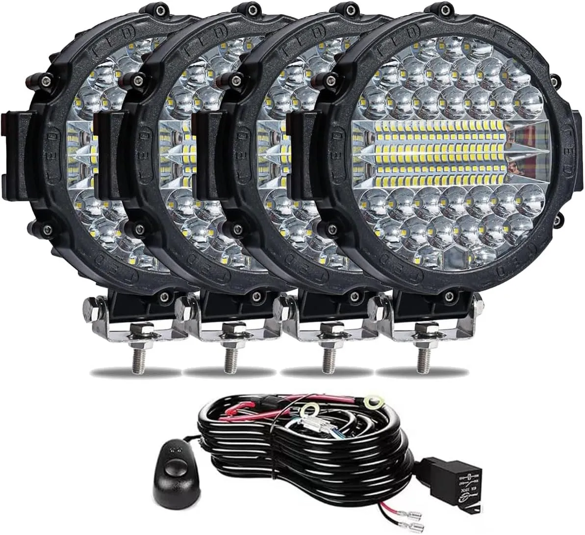 WINBANG 7 Inch Round LED Light Bar, 4PCS 201W Driving Light Bar Fog Lights Combo Beam LED Off Road Lighting with Wiring Harness for Pickup SUV ATV UTV Truck Lights