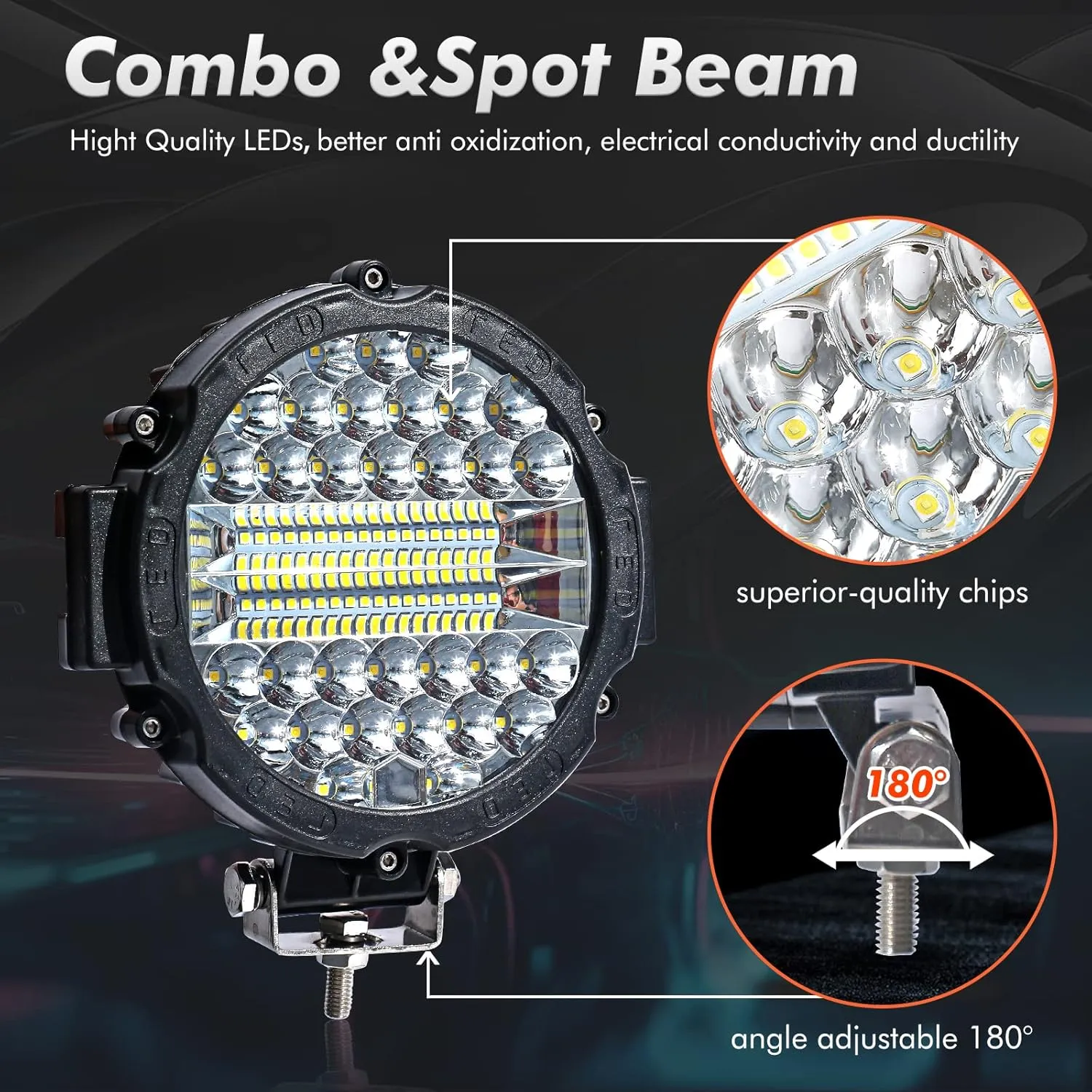 WINBANG 7 Inch Round LED Light Bar, 4PCS 201W Driving Light Bar Fog Lights Combo Beam LED Off Road Lighting with Wiring Harness for Pickup SUV ATV UTV Truck Lights
