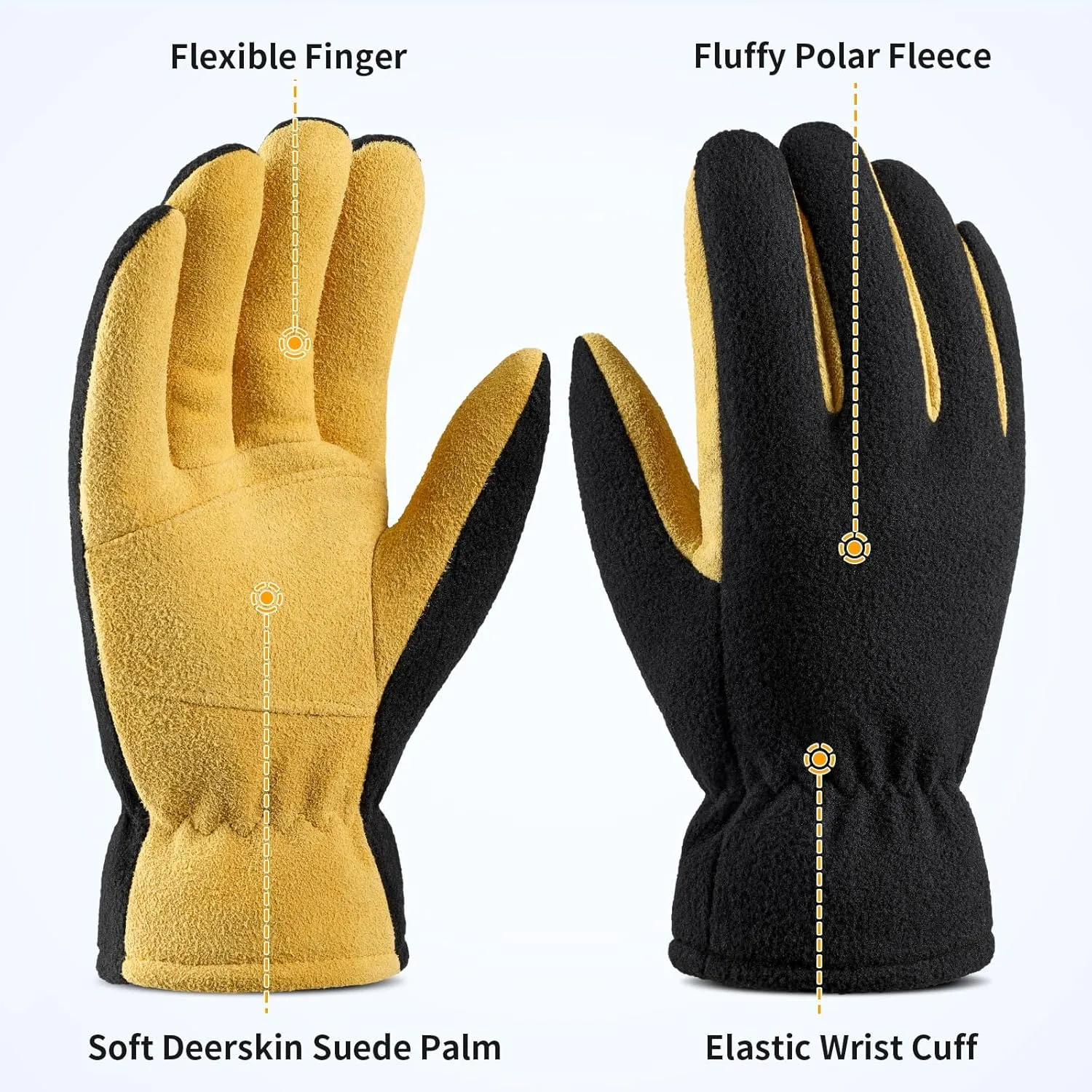 Winter Gloves for Men Women: -20°F Thermal Warm Deerskin Polar Fleece Cotton Glove