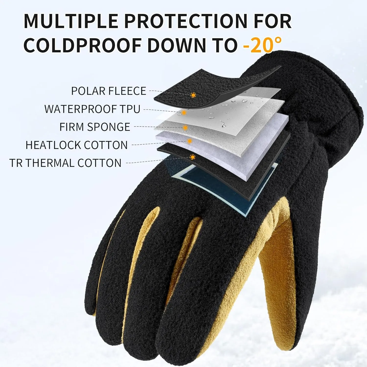 Winter Gloves for Men Women: -20°F Thermal Warm Deerskin Polar Fleece Cotton Glove