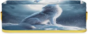 Wolf Moon Snowflake Winter Bathroom Storage Basket, Foldable with Handle Open Countertop Paper Towel Decorative Box, Toilet Tank Top Shelf Baskets for Home Closet Bedroom Living Room Office