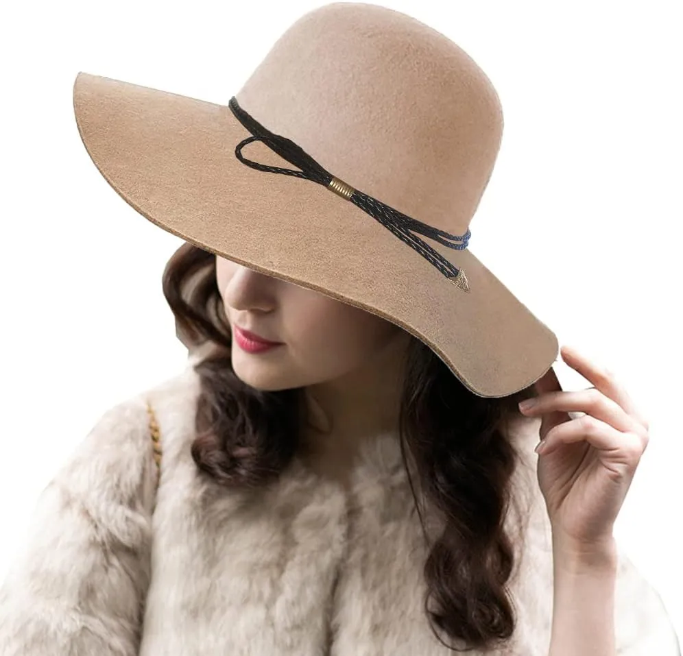 Women's 100% Wool Foldable Wide Brim Retro Fedora Floppy Felt Bowler Hat