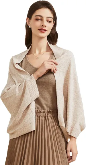 Women's Lightweight Wool Shawl Wrap Scarf with Sleeves Outer Warm Knitted Open Front Poncho Cape Fall Winter