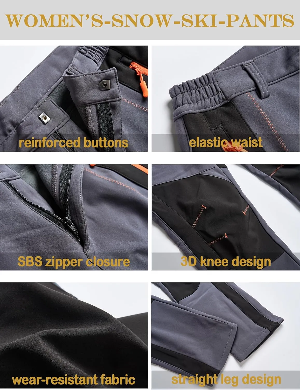 Women's Snow Ski Pants Fleece Lined Winter Outdoor Waterproof Insulated Warm Softshell Hiking Cargo Pants