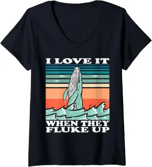 Womens Whale watching I love it when they fluke up V-Neck T-Shirt