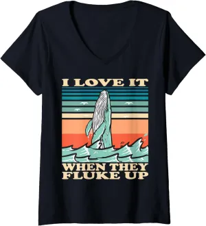Womens Whale watching I love it when they fluke up V-Neck T-Shirt