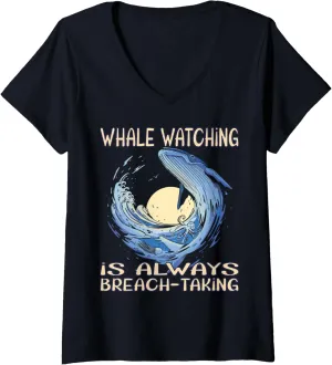 Womens Whale watching is always breach-taking V-Neck T-Shirt