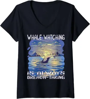 Womens Whale watching is always breach-taking V-Neck T-Shirt