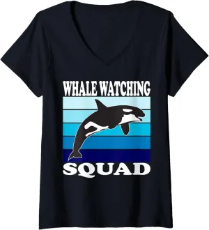 Womens Whale watching Squad V-Neck T-Shirt