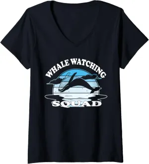 Womens Whale watching Squad V-Neck T-Shirt
