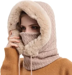 Women's Winter Outdoor Skiing and Cycling Cold Hat Warm Scarf Face Mask Integrated Cold Cover Balaclava Wool Hat